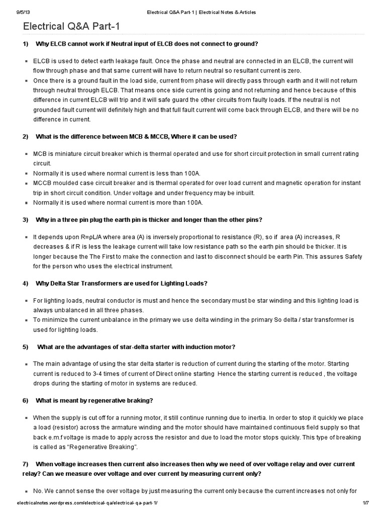 Electrical Q&A Part-1 - Electrical Notes & Articles | PDF | Transformer ...