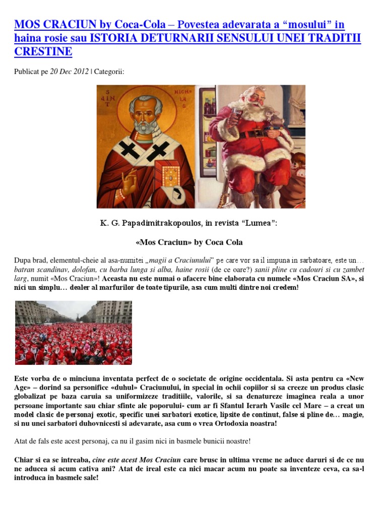 Mos Craciun By Coca Cola Povestea Adevarata A Mosului In Haina Rosie Sau Istoria Deturnarii Sensului Unei Traditii Crestine