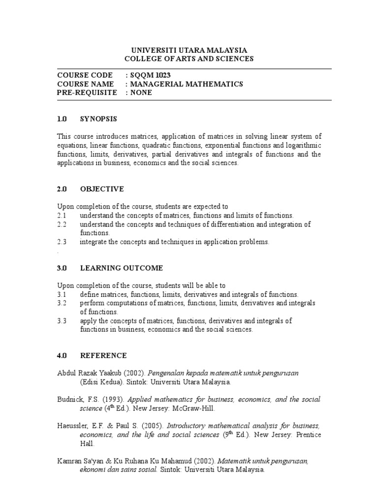 Managerial Mathematics Course Overview | PDF | Derivative | Function ...