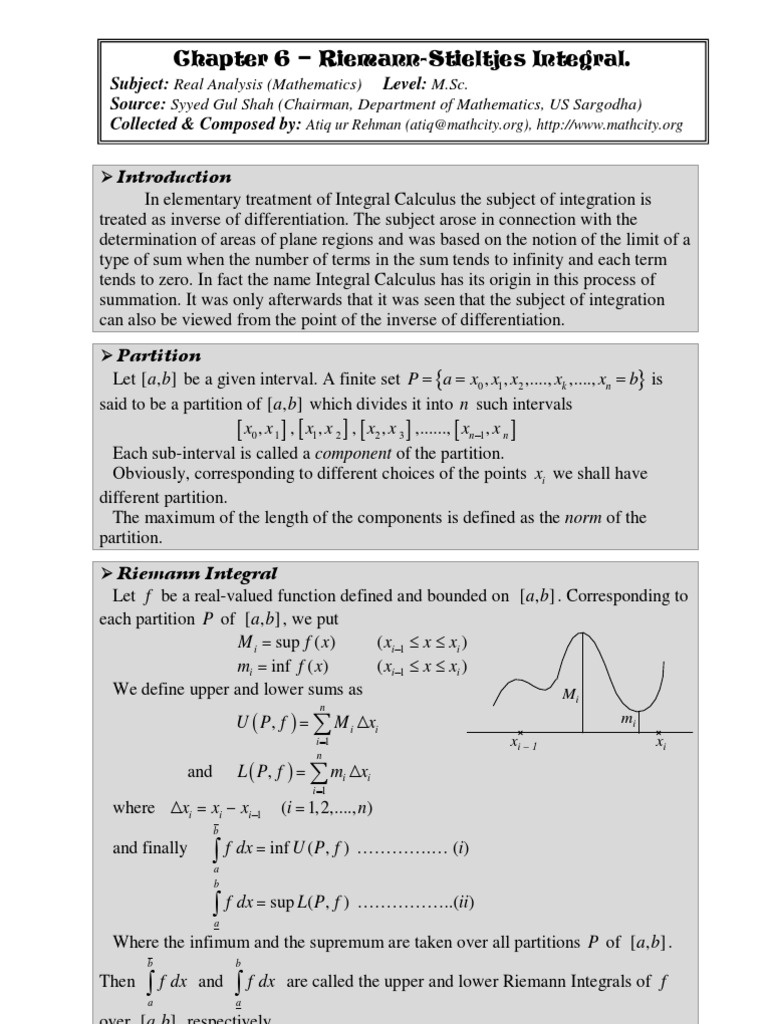 Chap 06 Real Analysis Riemann Stieltjes Integral Integral Real Analysis