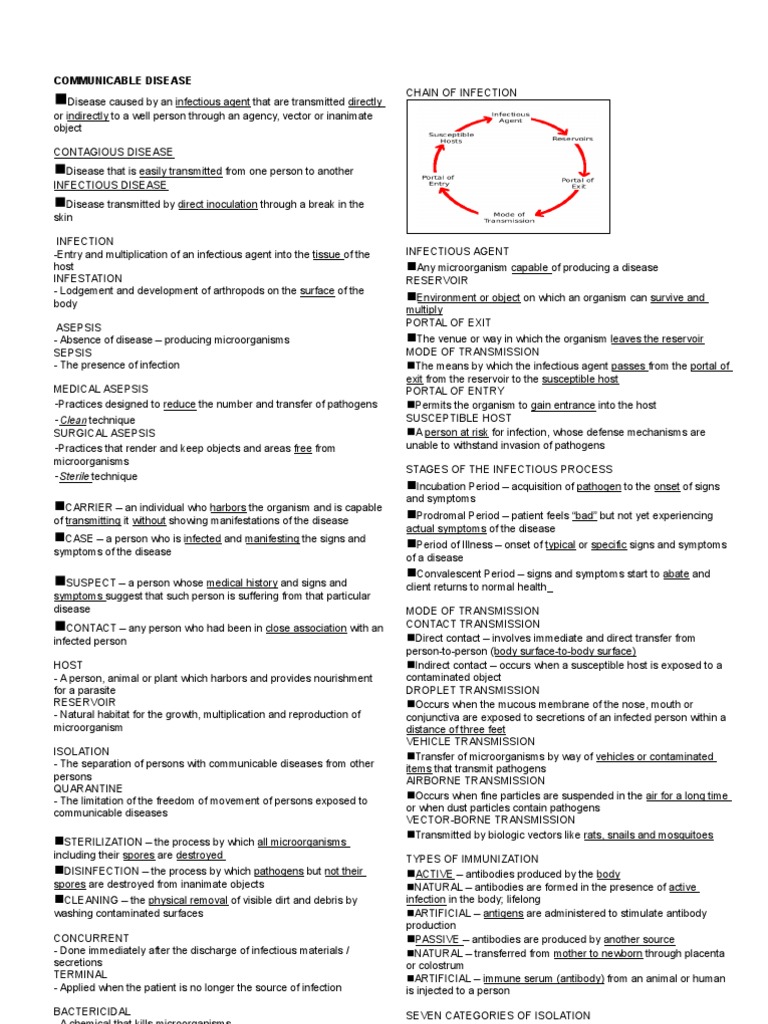 Overview of Communicable Diseases | PDF | Infection | Transmission ...