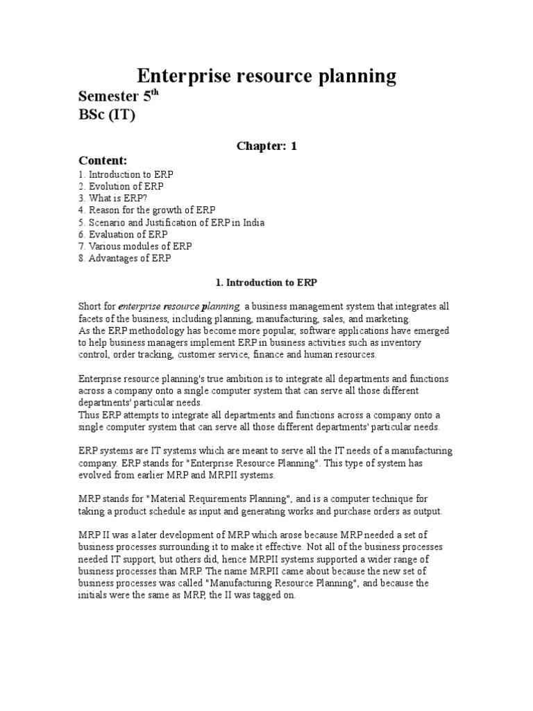 Overview of Enterprise Resource Planning | PDF | Enterprise Resource ...