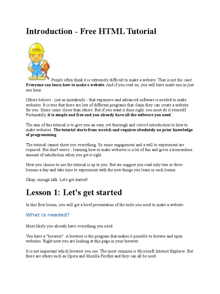 Introduction - Free HTML Tutorial | PDF | Html Element | Html