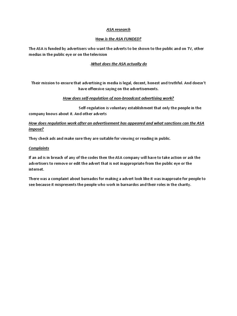 ASA Research: How Is The ASA FUNDED? | PDF