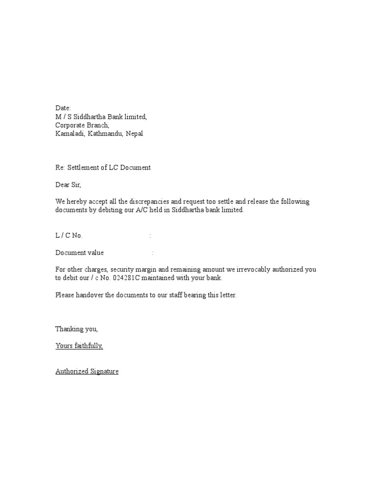 LC Document Settlement Request | PDF