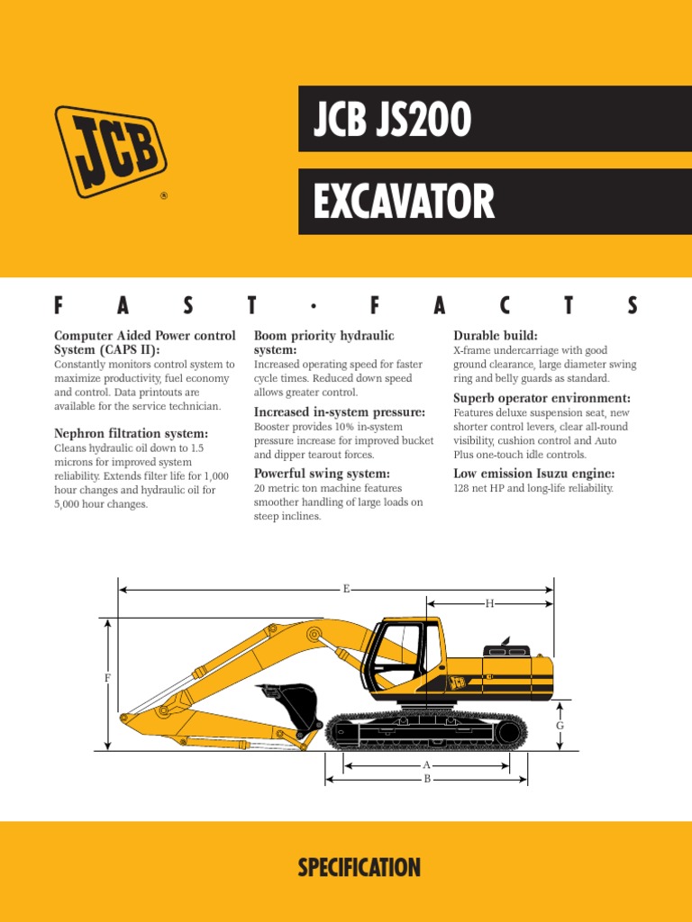JCB JS200 Excavator Specs | PDF | Pump | Machines