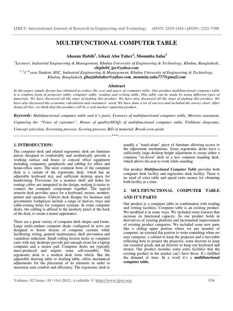 Multifunctional Computer Table Design | PDF | Computers