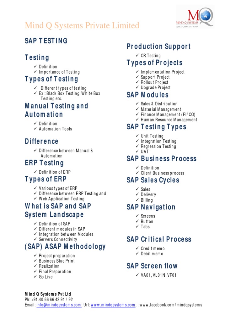 SAP Testing Contents | PDF
