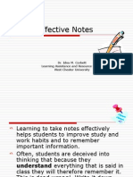Taking Effective Notes: Dr. Idna M. Corbett Learning Assistance and Resource Center West Chester University