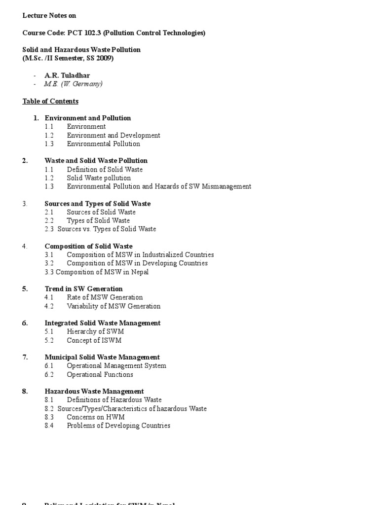 Lecture Notes on Solid Wate Management Municipal Solid Waste