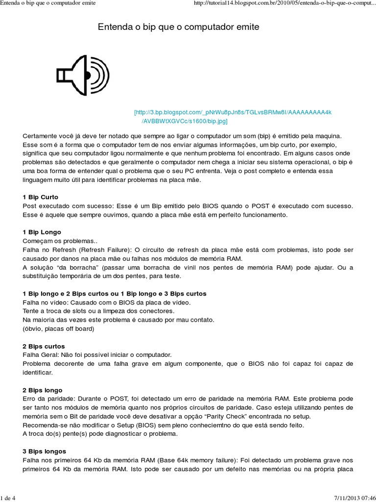 Significado dos Bips do Computador | PDF | Memória de acesso aleatório ...