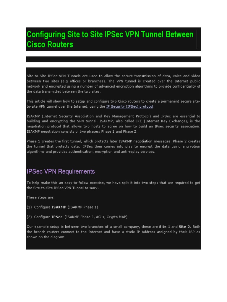 Configuring Site To Site IPSec VPN Tunnel Between Cisco Routers PDF