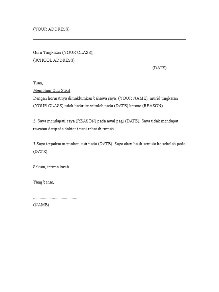 Contoh Surat Cuti Sakit Kolej Ucsf