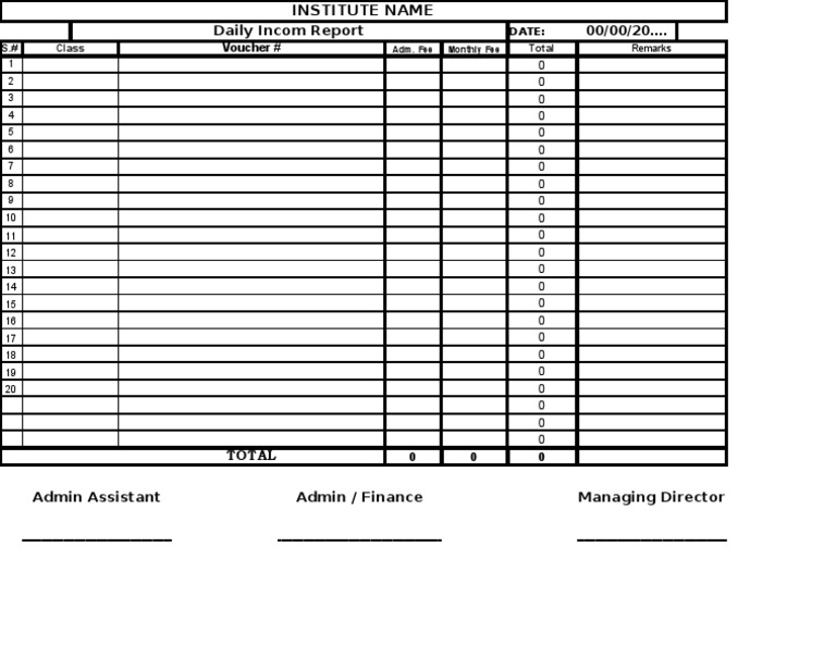 Daily Income Report Template | PDF