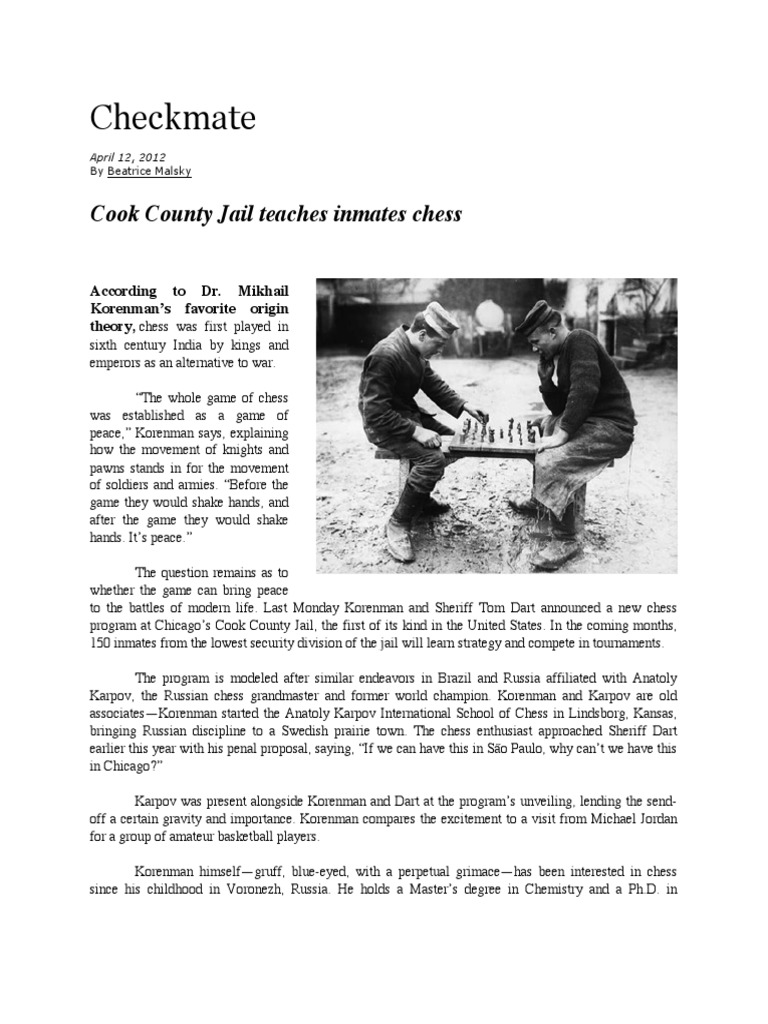 Chess Program for Inmates at Cook County Jail | PDF | Chess | Prison