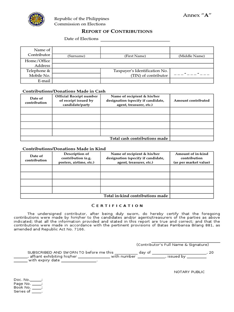 Contribution Report Template | PDF | Finance & Money Management | Politics
