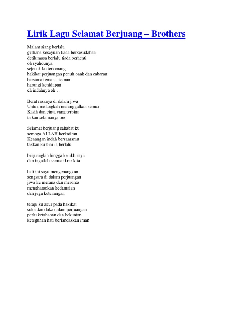Lirik Lagu Selamat Berjuang Pdf