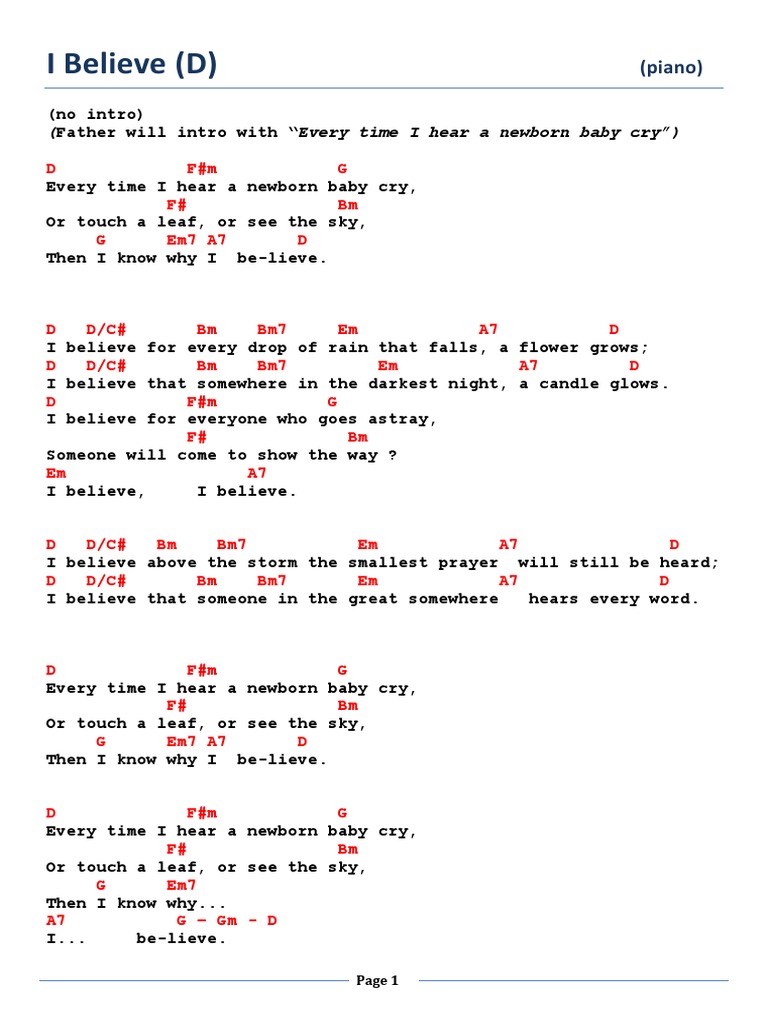 I Believe Lyrics and Chords | PDF | Language Arts & Discipline