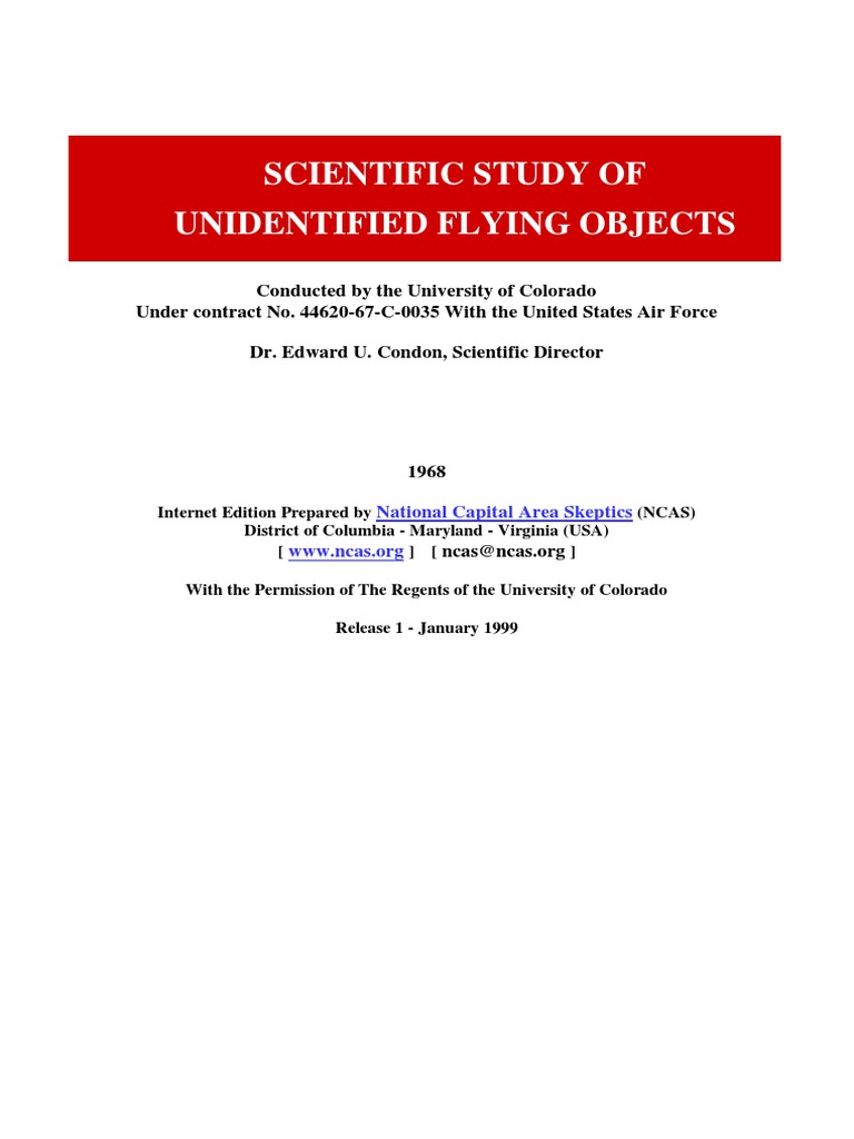 Final Report of The Scientific Study of Unidentified Flying Objects PDF Unidentified Flying Object Science