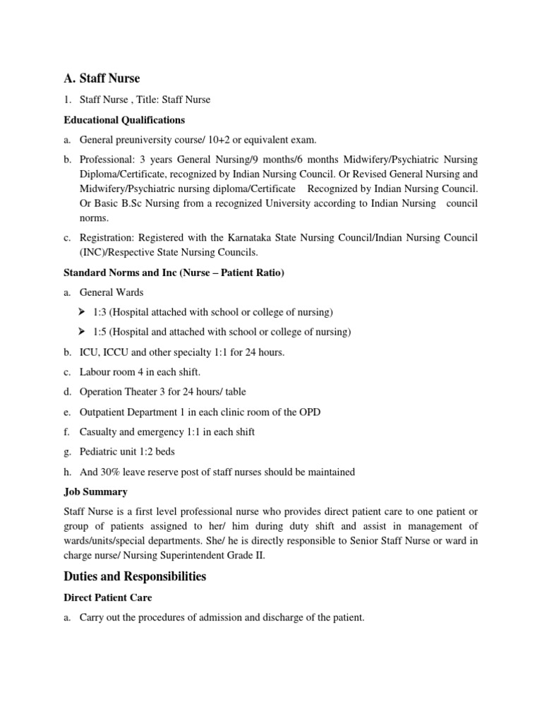 Staff nurse job description pdf