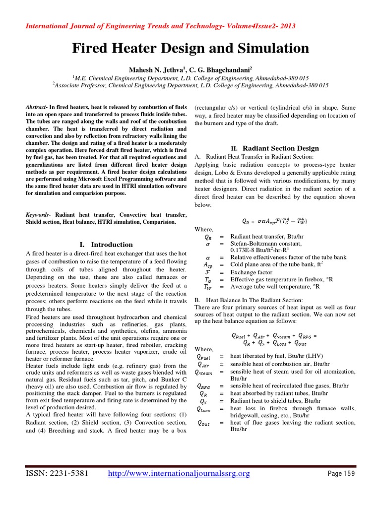 Fired Heater Design and Simulation | PDF | Furnace | Heat Transfer