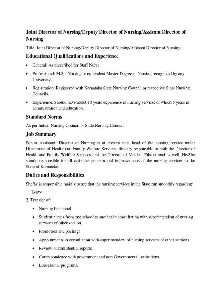 Joint Director of Nursing