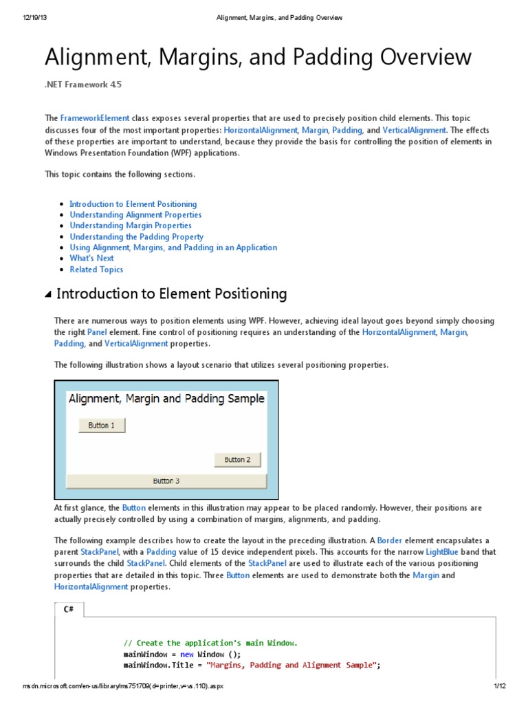 Alignment, Margins, And Padding WPF Windows Presentation Foundation