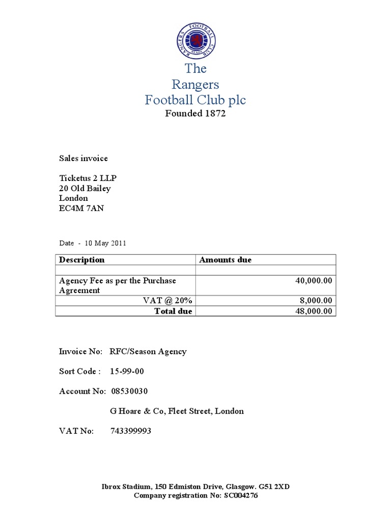 Rangers FC Invoice Details 2011 | PDF | Technology & Engineering