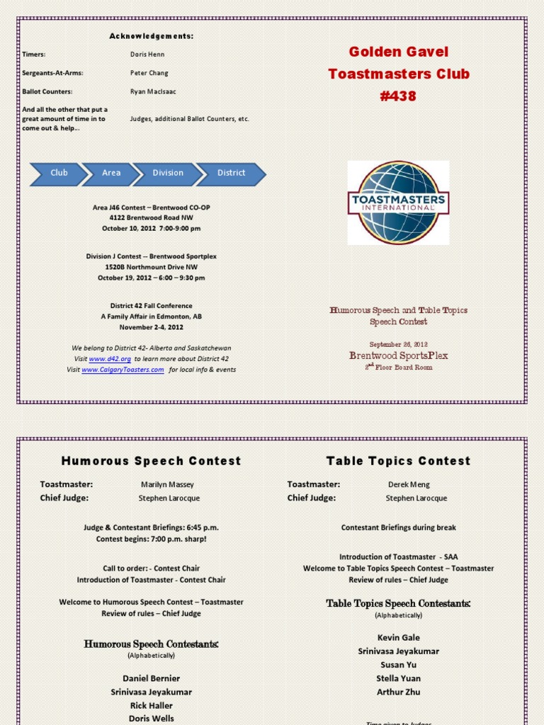 Toastmasters Humorous Speech Contest 2012 | PDF