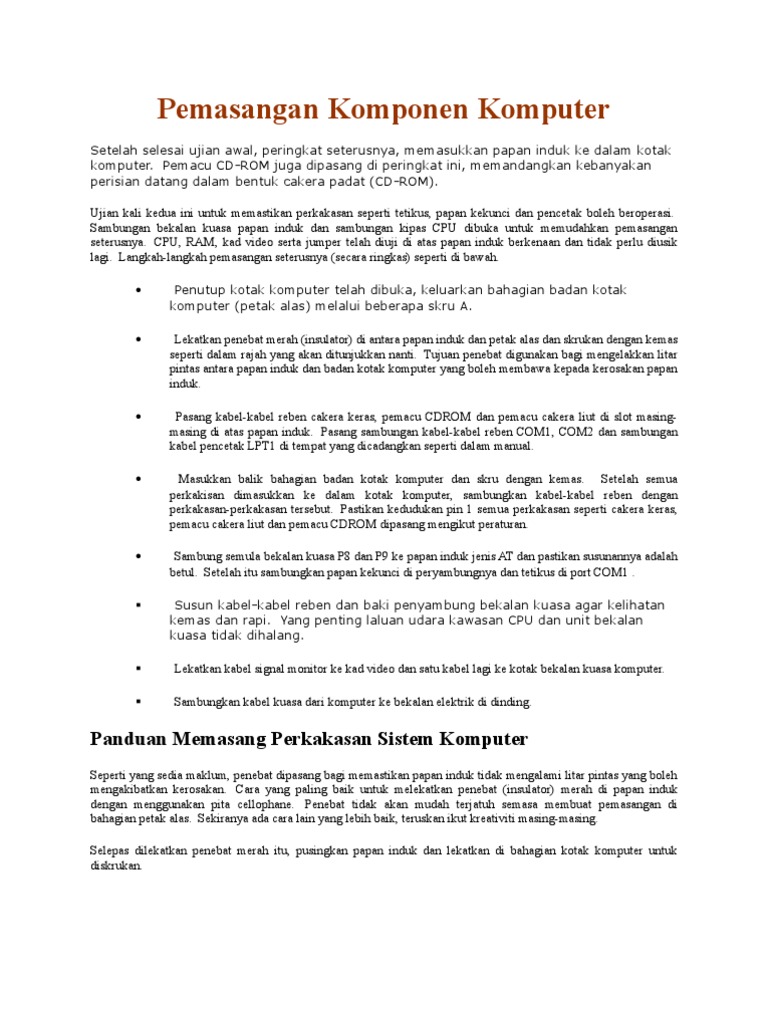 Pemasangan Komponen Komputer Pdf