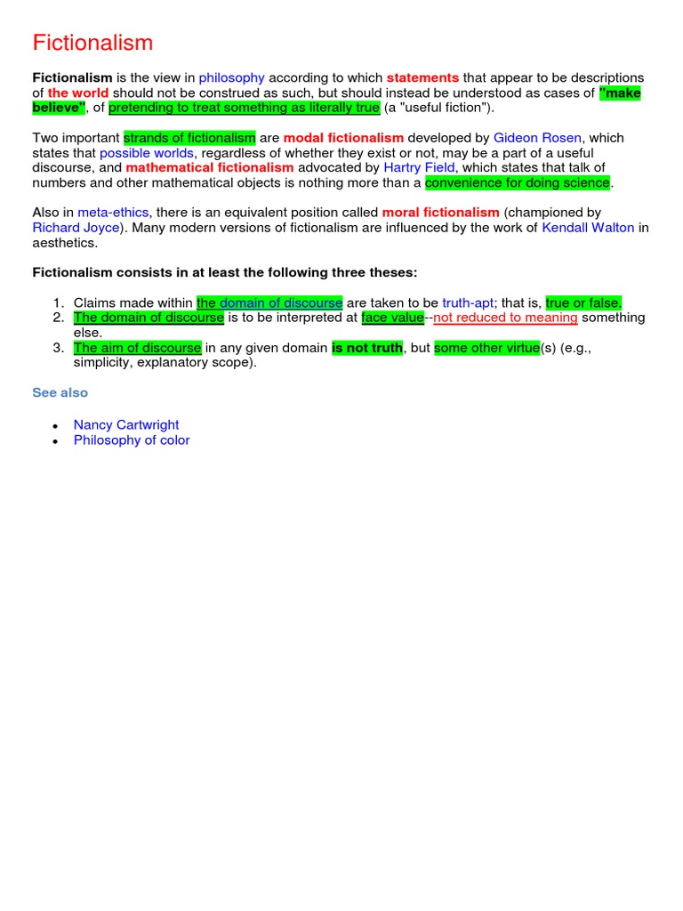 Fictionalism in Philosophy Explained | PDF