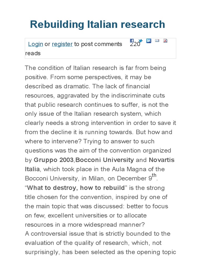 Rebuilding Italian Research - Science On The NET | PDF | University | Italy