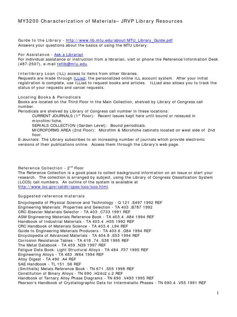 MY3200 Characterization of Materials PDF Microform Libraries