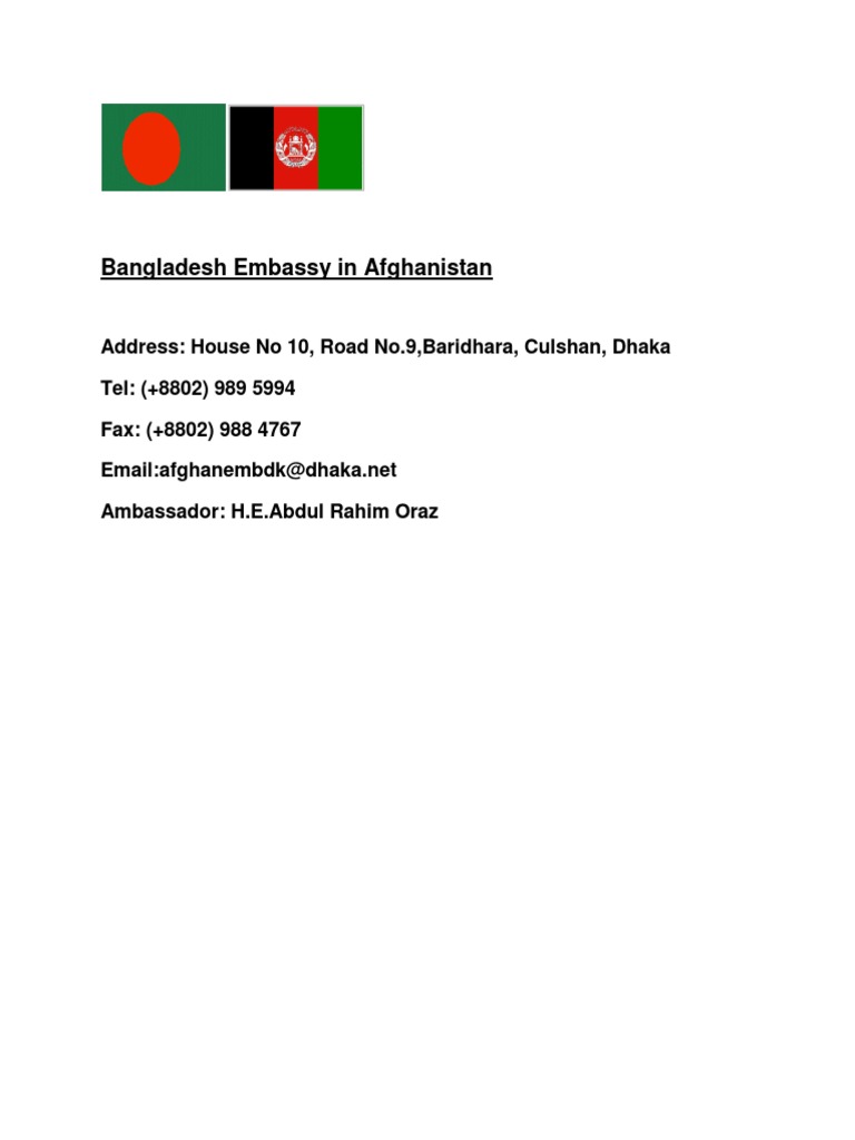 Bangladesh Embassy Contact Info in Afghanistan | PDF