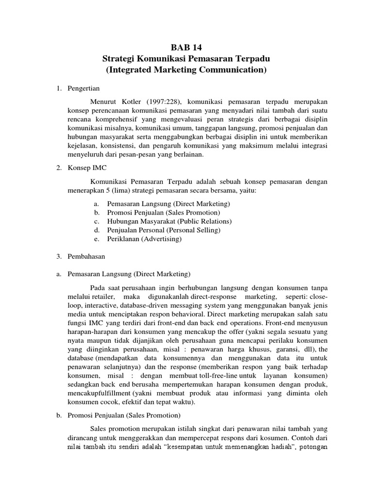 Bab 14 Strategi Komunikasi Pemasaran Terpadu
