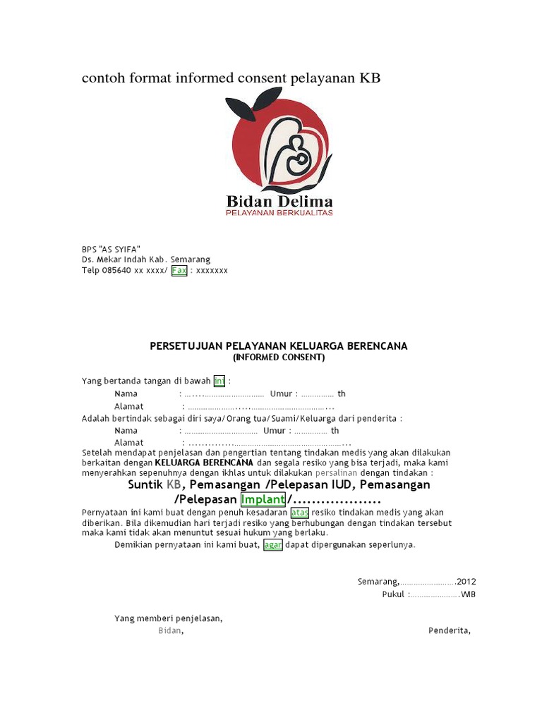 Contoh Format Informed Consent Pelayanan KB