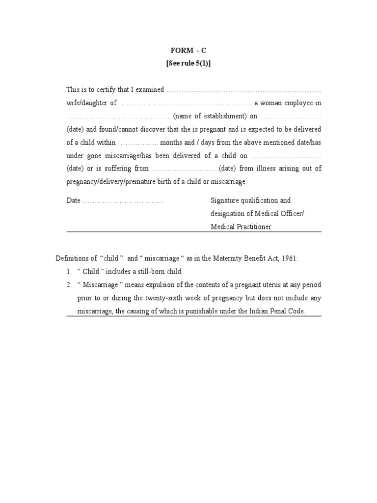 Maternity Form C: Medical Certification | PDF