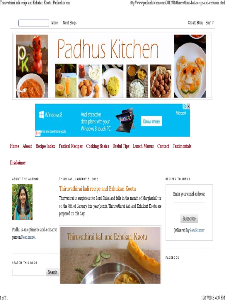 Thiruvathirai Kali Recipe and Ezhukari Kootu - Padhuskitchen | PDF ...