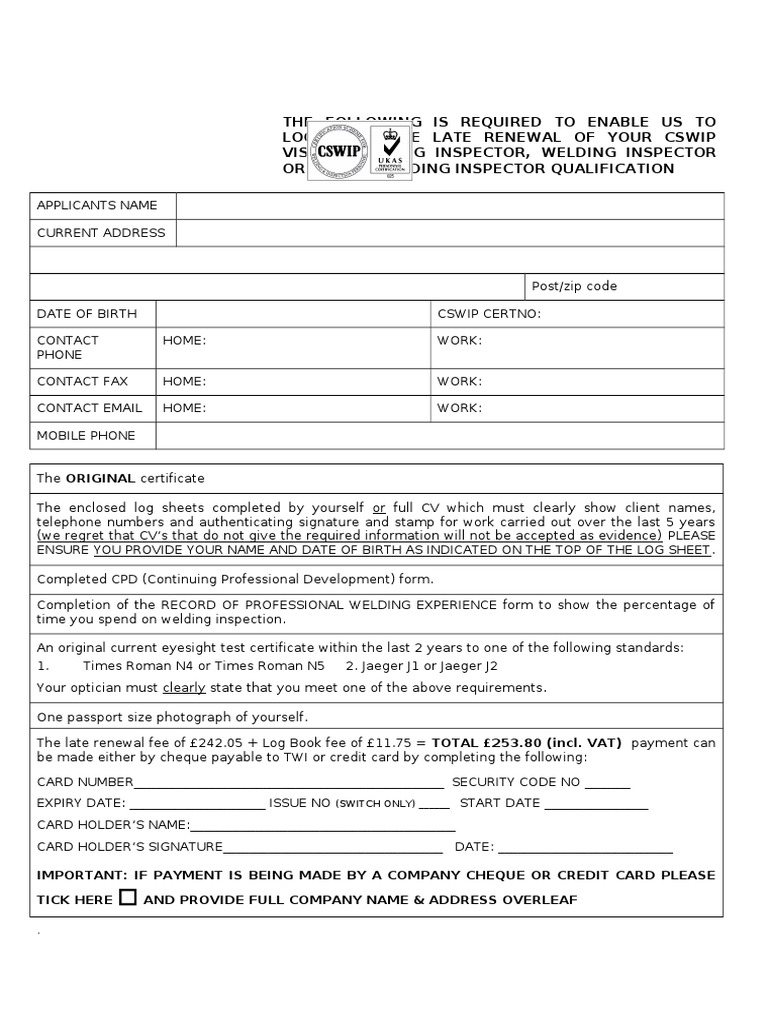 Important: If Payment Is Being Made by A Company Cheque or Credit Card ...
