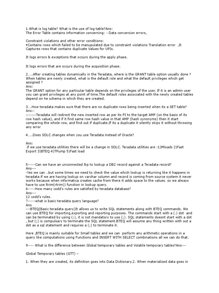 Teradata Questions | PDF | Data Management | Scientific Modeling