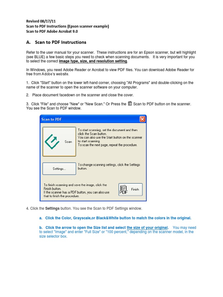 Scan Instructions Image Scanner Portable Document Format