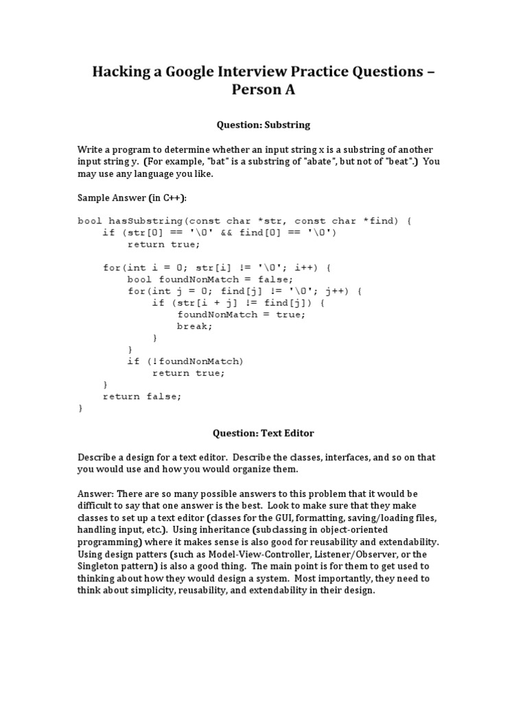 Hacking A Google Interview Handout - Common Questions 1 | PDF
