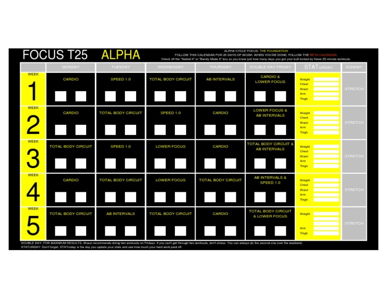 Get the Focus T25 Workout Calendar Schedules