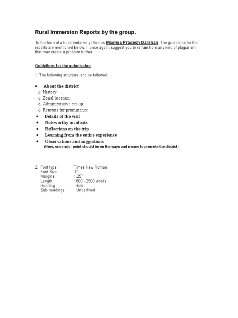 Guidelines for Rural Immersion Reports | PDF