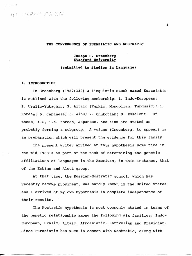 Greenberg - The Convergence of Eurasiatic and Nostrattic | PDF ...
