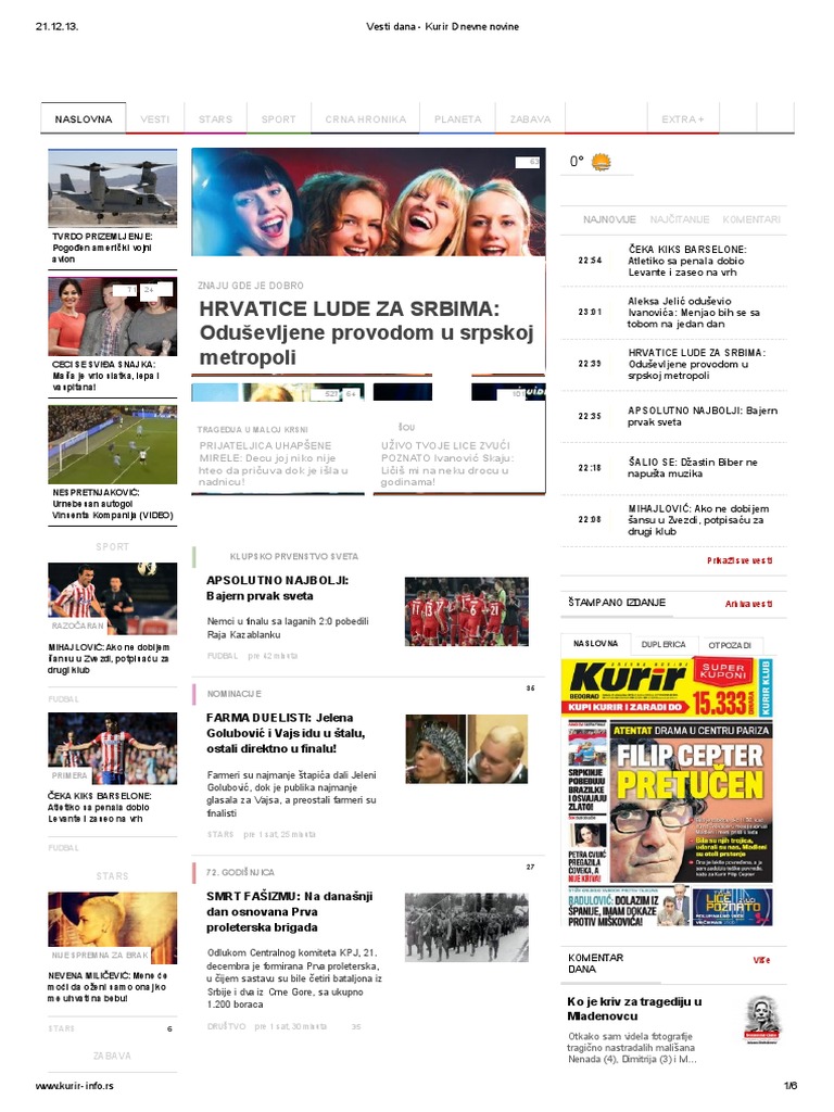Vesti Dana - Kurir Dnevne Novine | PDF