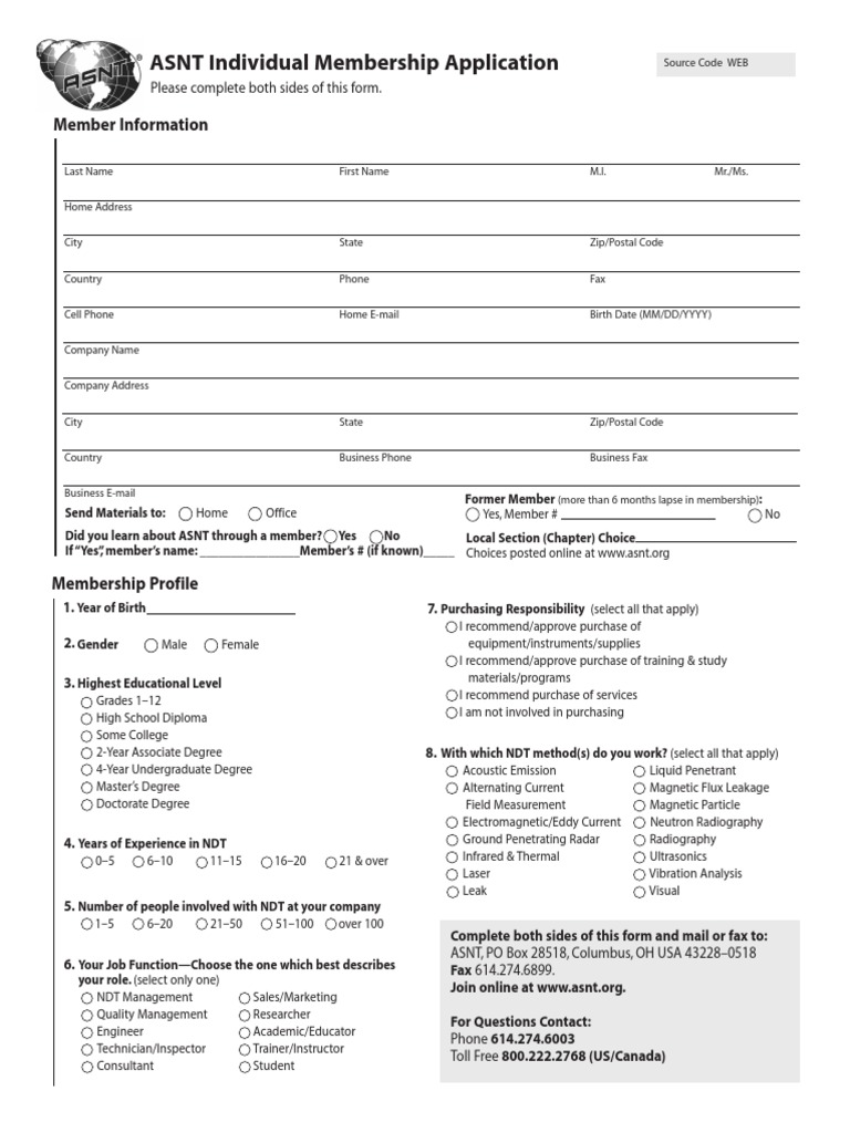 ASNT Individual Membership Application | PDF | Career & Growth