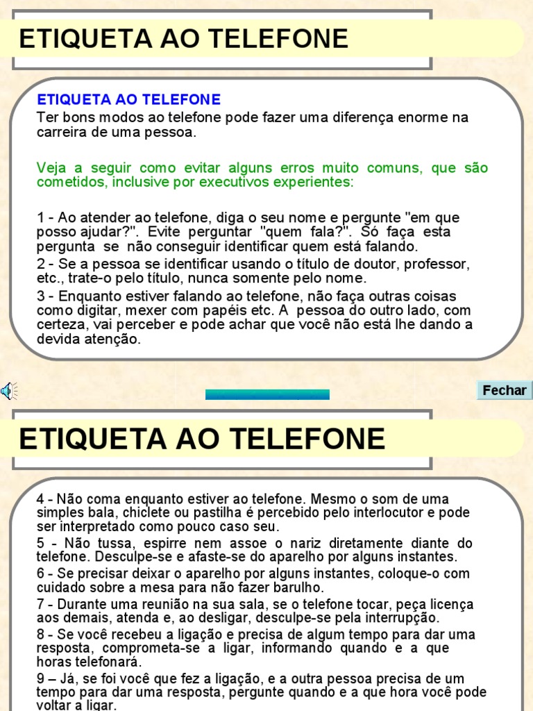 Dicas Essenciais de Etiqueta Telefônica | PDF | Telefone | Tempo, image size:768x1024