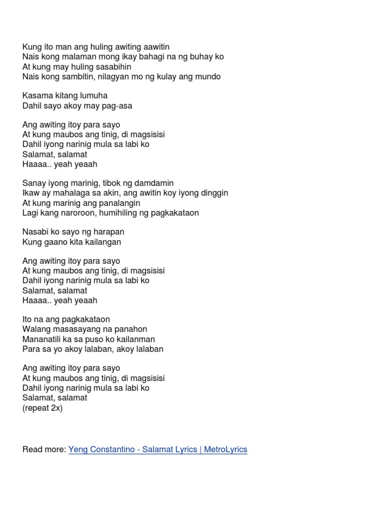 Salamat Lyrics PDF