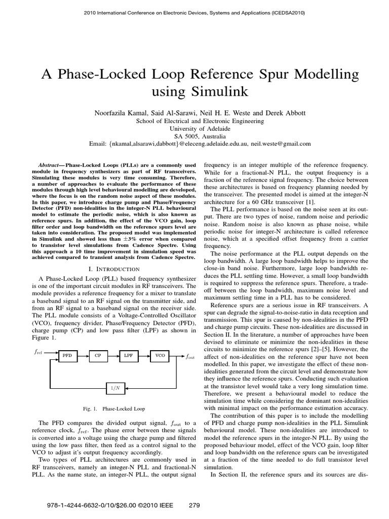 A Phase-Locked Loop Reference Spur Modelling Using Simulink | PDF ...